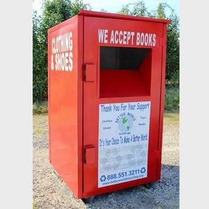Clothing Donation Recycling Bin Powder Coated Steel Security Lock Modern Outdoor Charity Center Community Container