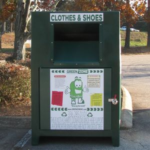 Clothing Donation Recycling Bin Powder Coated Steel Security Lock Rectangular Outdoor Street Community Container
