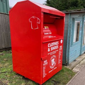 Clothing Donation Recycling Bin Powder Coated Steel Tall Eco Friendly Outdoor Street Charity Center Receptacle