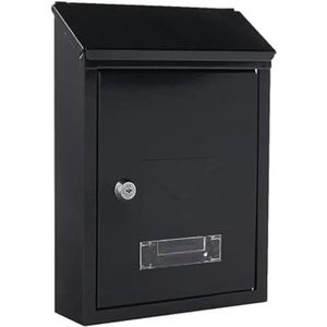 Black Wall Mounted Steel Mailbox for Front Door Letters Residential Community Apartment School Outdoor Porch with Powder Coated Waterproof Lid